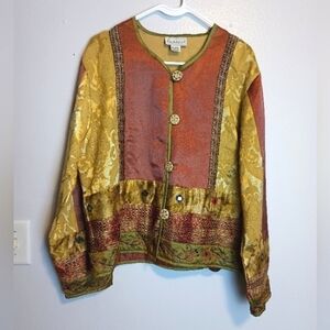 Flashback Button Up Patchwork Quilted Blazer Jacket Vintage Size Large